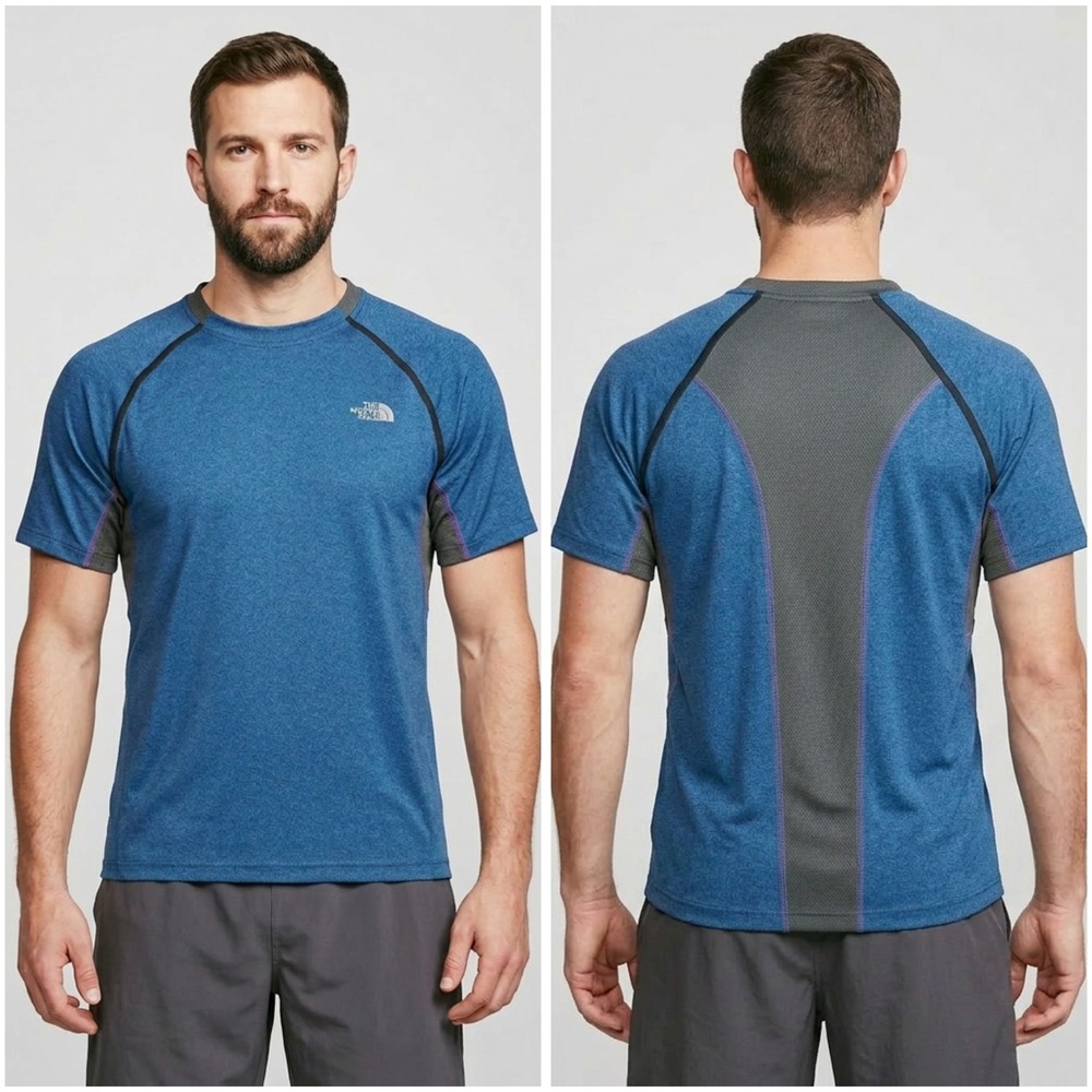 The North Face Mens FlashDry-XD Blue Grey Training T-Shirt Medium A5ST